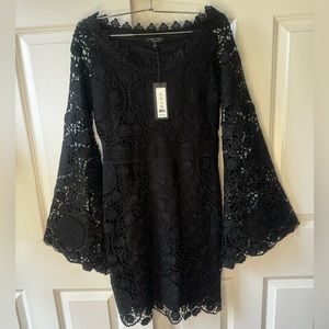 NWT Romeo + Juliet Couture - Black Mini Dress Small Crocheted Lace Flare Sleeve